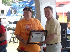 Don Hawkins Accepting Certification of Appreciation from Mayor Hogsett